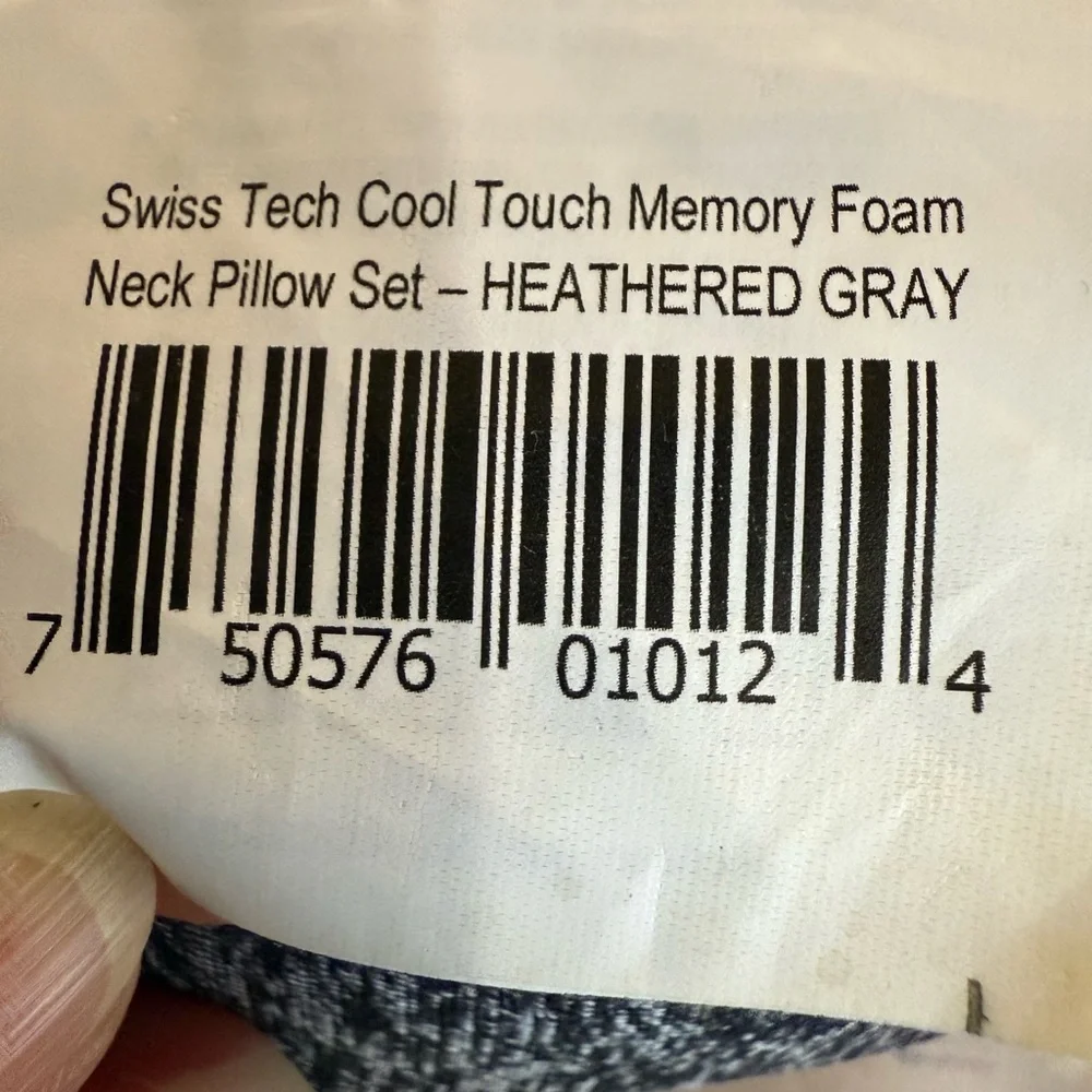 Swiss Tech Cool Touch Memory Foam Neck Pillow in heathered gray NWOT